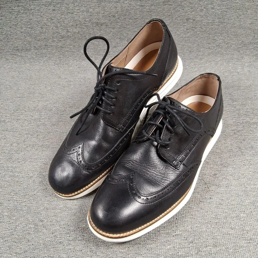 Cole Haan Grand.OS Mens Black Leather Wingtip Oxford Shoes C26469 Sz 9.5 M